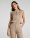 SPANX AirEssentials Shawl Collar Half Zip Jumpsuit in Dune Heather at Baseline Social