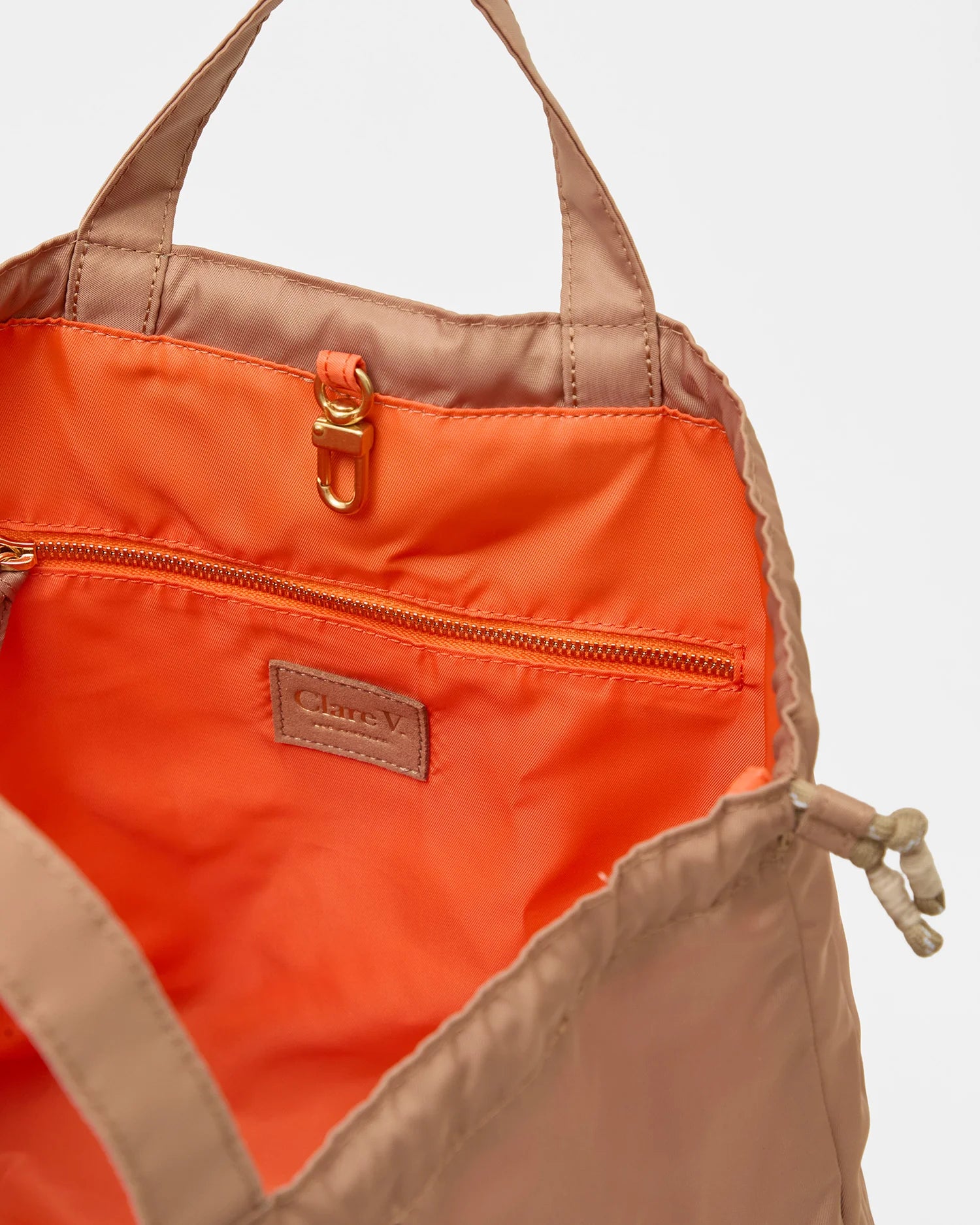 Clare V. Sac Tout Backpack in Latte Nylon Twill at Baseline Social