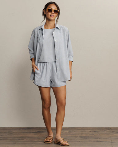 Rhone Saltair Button Up in Washed Navy Stripe at Baseline Social