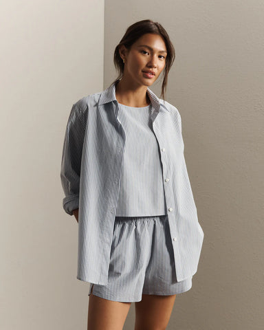 Rhone Saltair Button Up in Washed Navy Stripe at Baseline Social