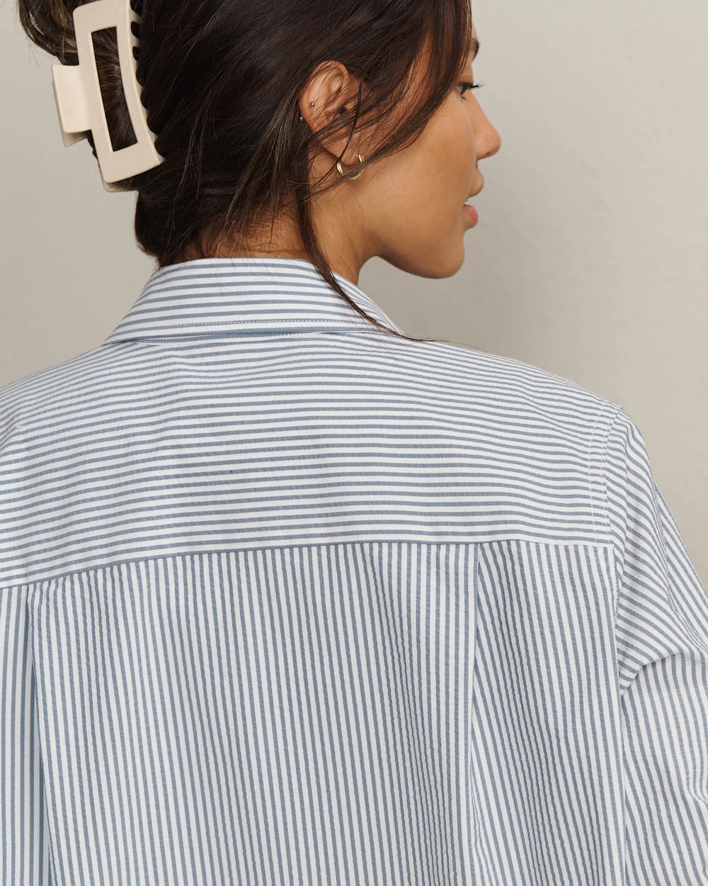 Rhone Saltair Button Up in Washed Navy Stripe at Baseline Social