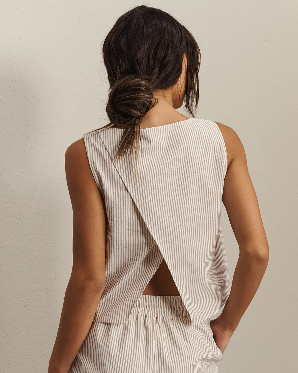 Rhone Saltair Tank in Taupe Stripe at Baseline Social