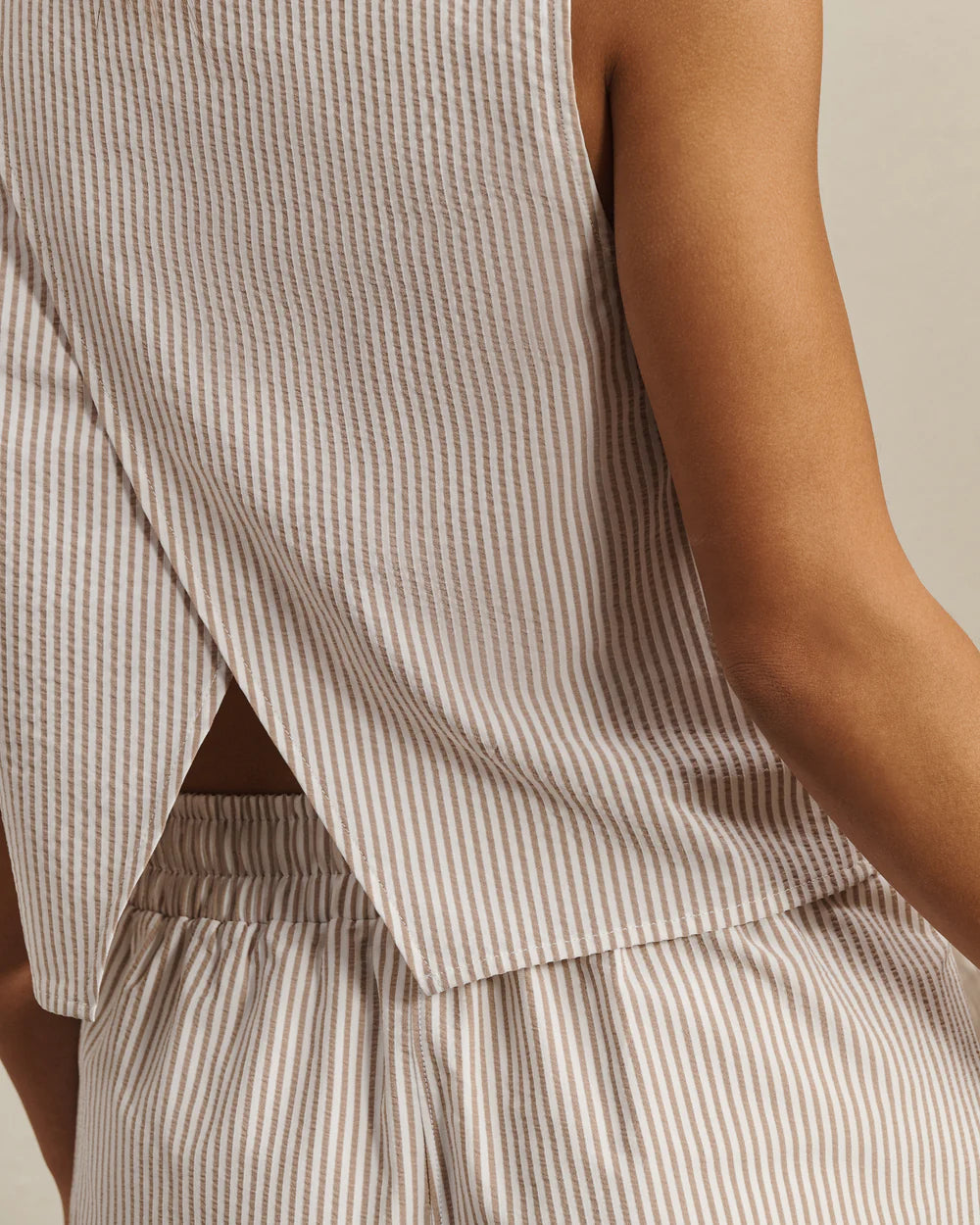 Rhone Saltair Tank in Taupe Stripe at Baseline Social