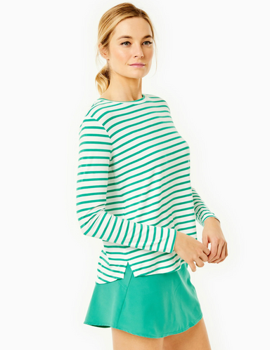 Everyday Long Sleeve in White/Palm Stripe - Baseline Social