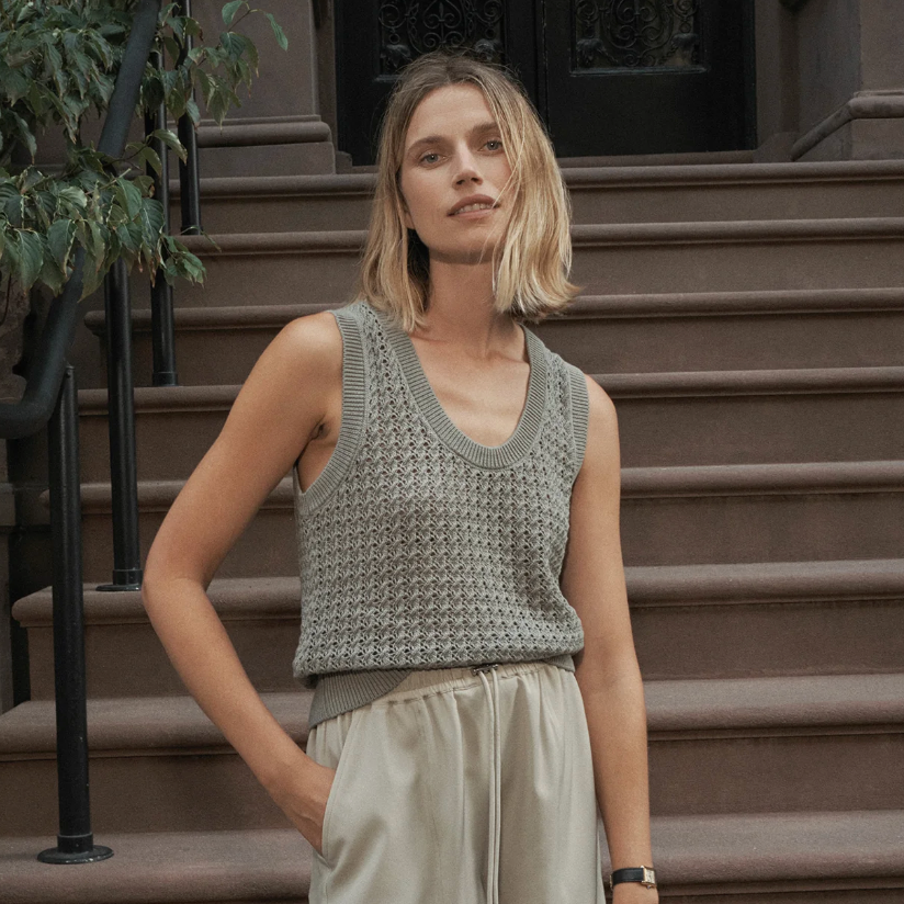 Ferns Open Knit Tank in Shadow - Baseline Social