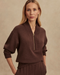 Varley's Sally Half Zip Sweatshirt in Coffee Bean Marl at Baseline Social