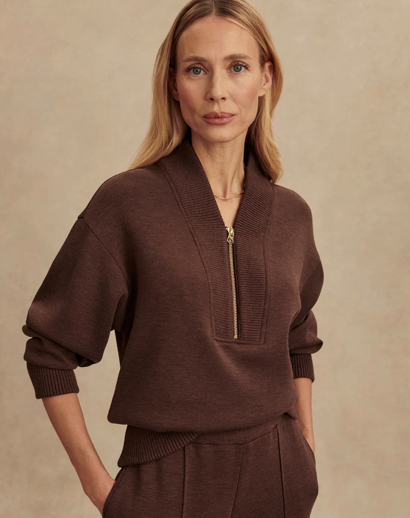 Varley's Sally Half Zip Sweatshirt in Coffee Bean Marl at Baseline Social