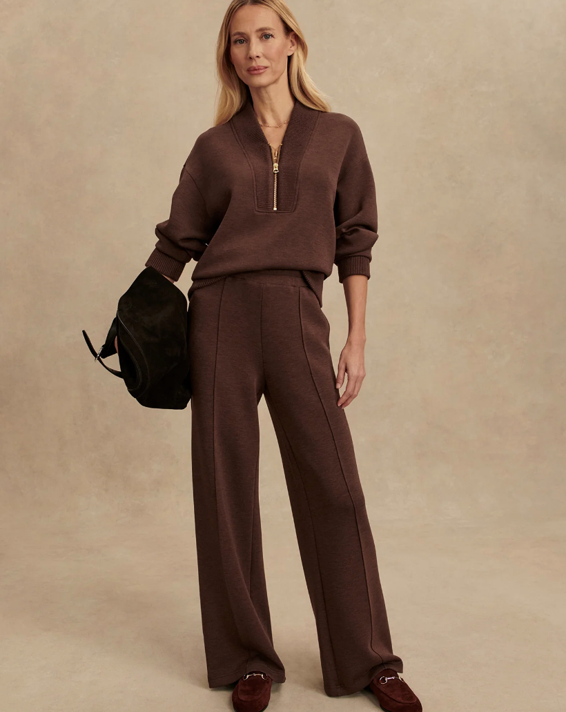 Varley's Sally Half Zip Sweatshirt in Coffee Bean Marl at Baseline Social