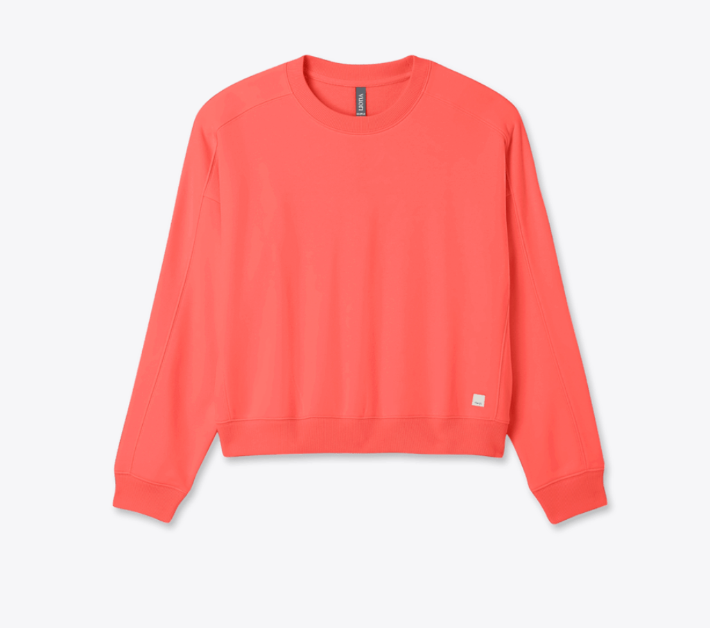 Vuori Sedona Seams Crew in Bright Coral at Baseline Social