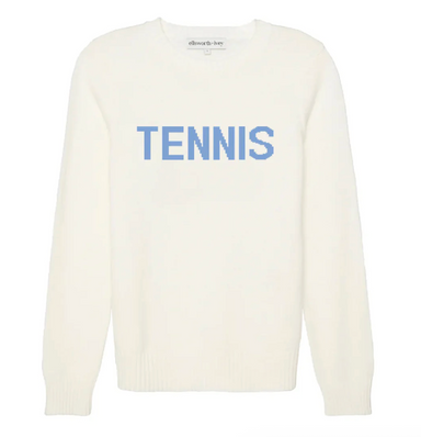 Ellsworth+Ivey Classic Tennis Crewneck in Cornflower/Ivory at Baseline Social