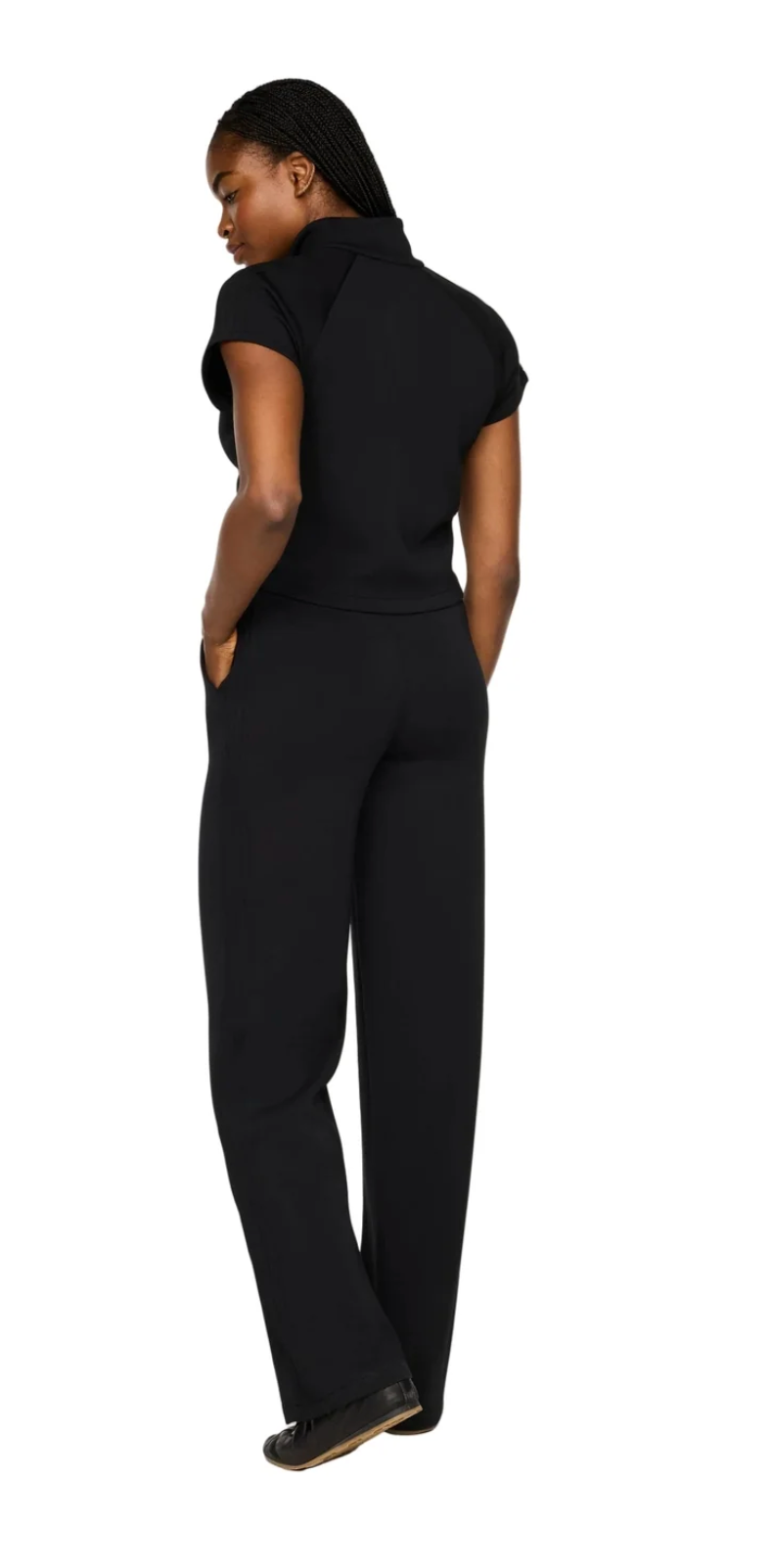SPANX AirEssentials Pintuck Half Zip Jumpsuit in Very Black at Baseline Social