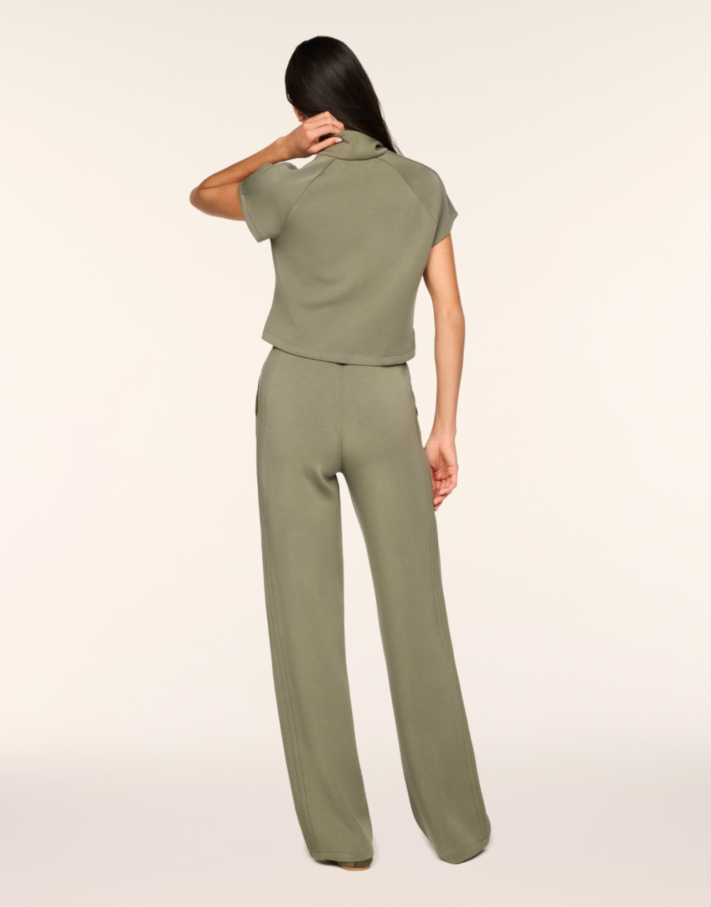 AirEssentials Pintuck Half Zip Jumpsuit in Herb