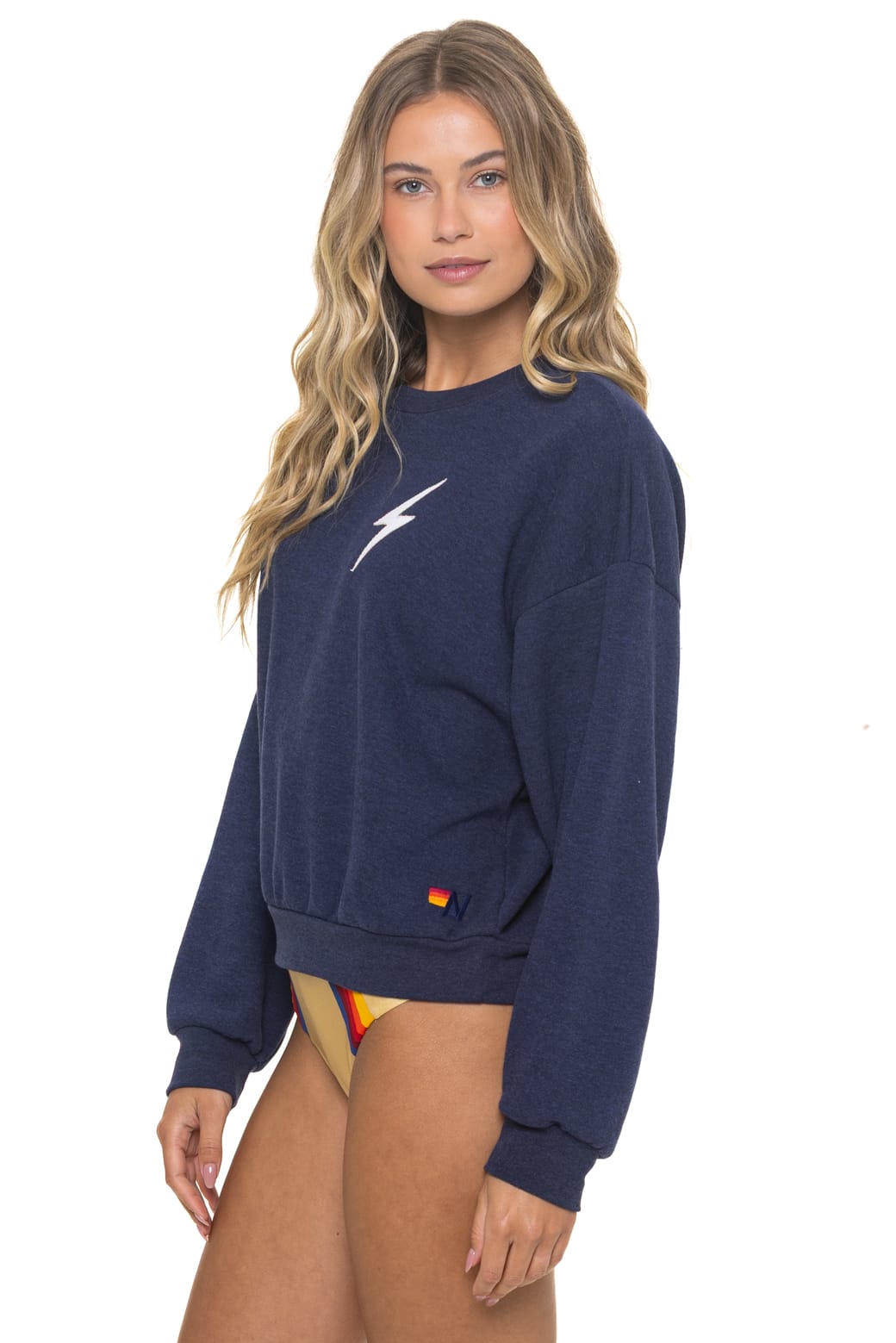 Bolt Stitch Relaxed Crew Sweatshirt in Navy/White