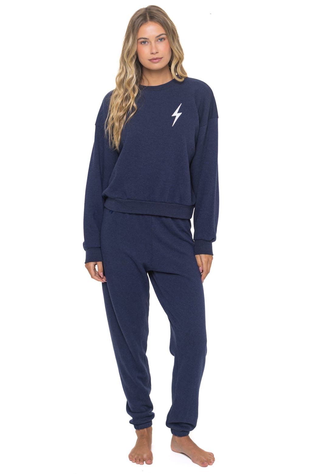 Bolt Stitch Relaxed Crew Sweatshirt in Navy/White