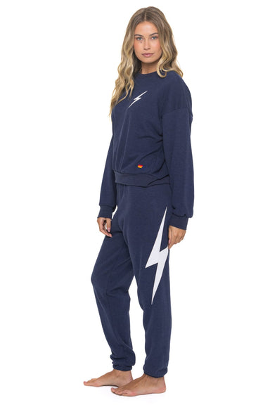 Bolt Stitch Relaxed Crew Sweatshirt in Navy/White