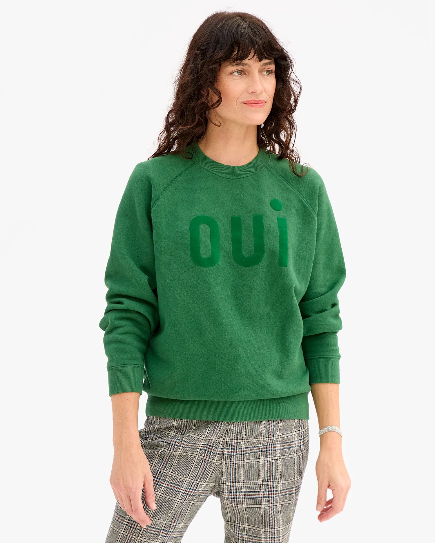 Clare V. Sweatshirt in Evergreen Flocked Oui at Baseline Social