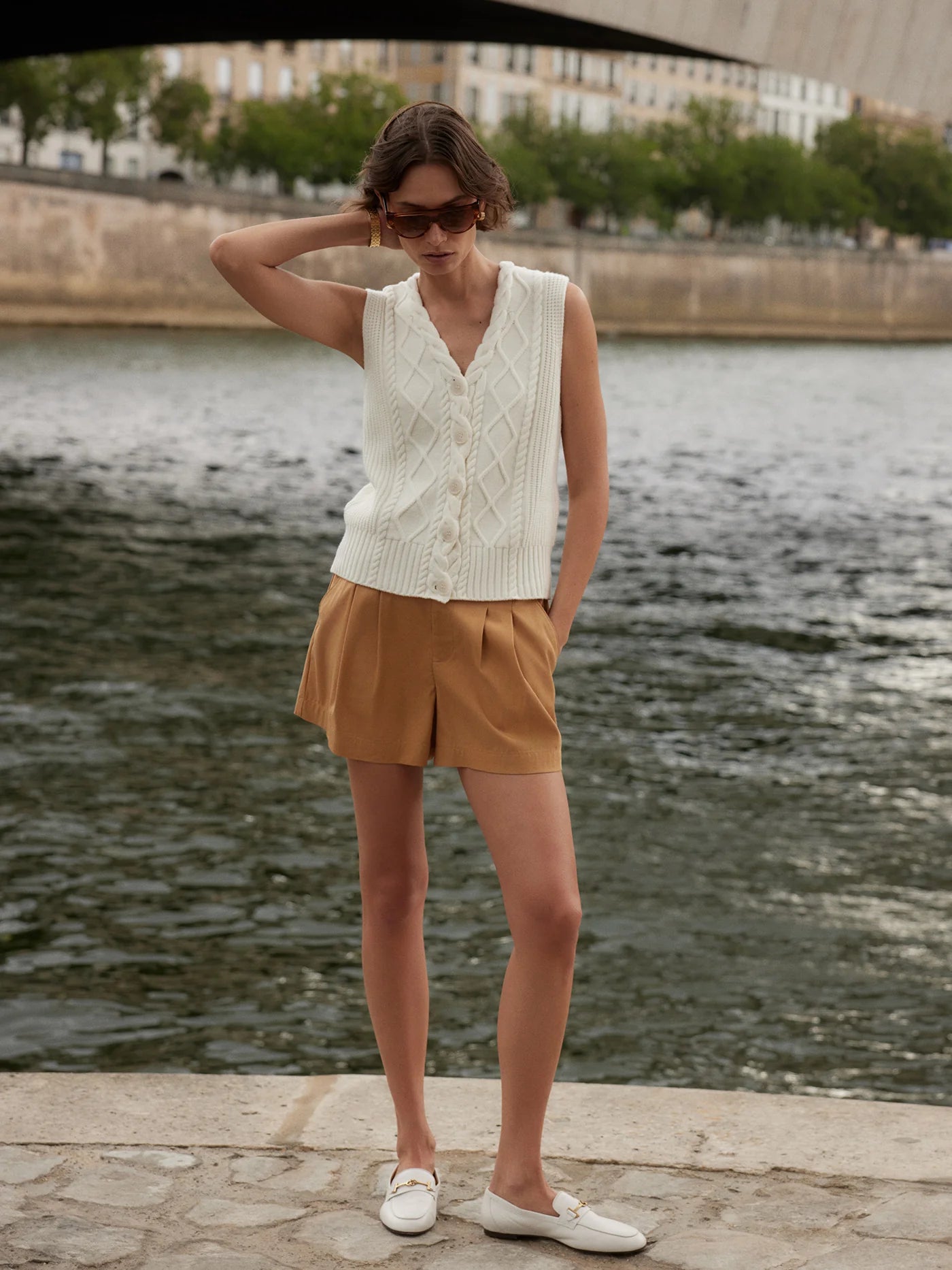 Varley Tatyana Cable Knit Vest in Egret at Baseline Social