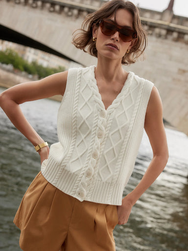 Varley Tatyana Cable Knit Vest in Egret at Baseline Social