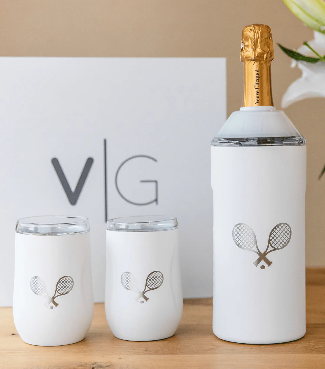 White Wine & Champagne Chiller Gift Set W/ Tennis Logo - Baseline Social