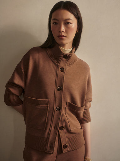 Varley Sabrina Button Through Sweater in Golden Bronze Marl at Baseline Social