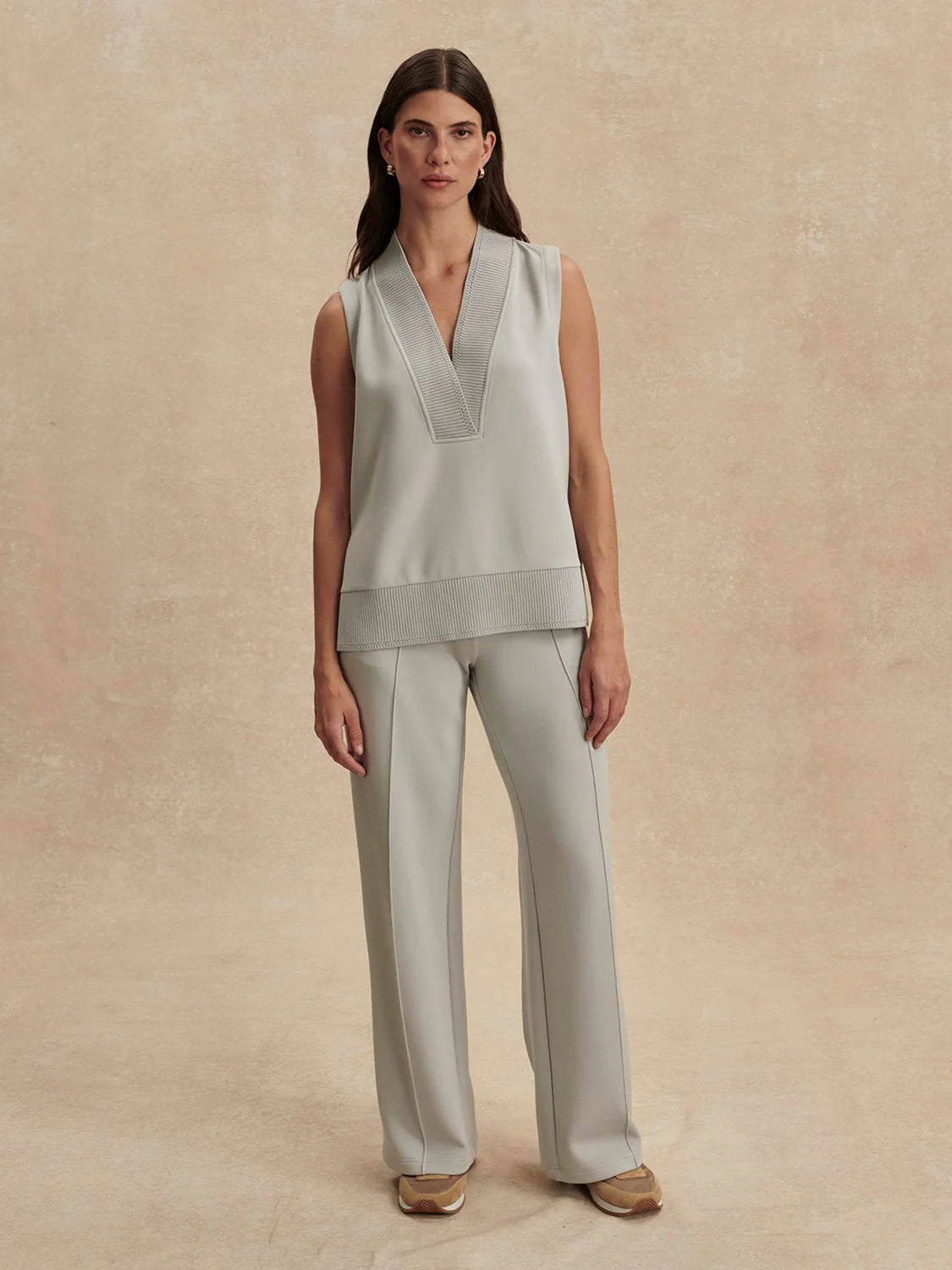 Freida V Neck Tank in Blue Clay - Baseline Social