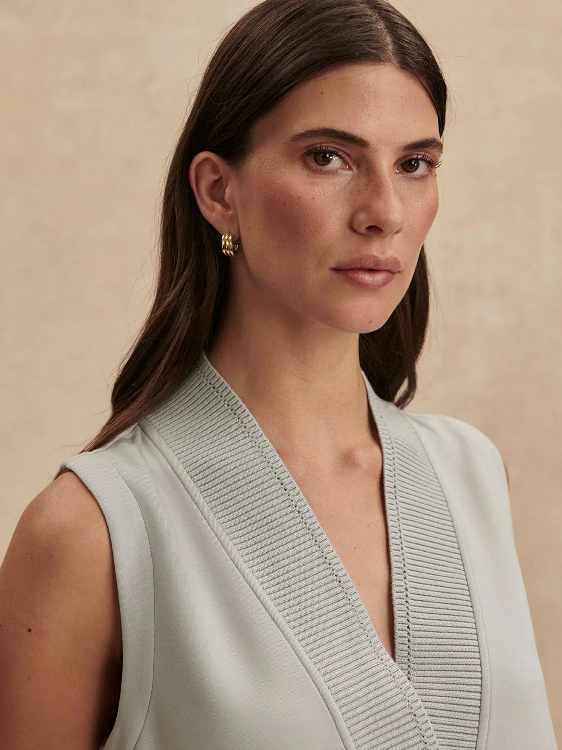 Freida V Neck Tank in Blue Clay - Baseline Social