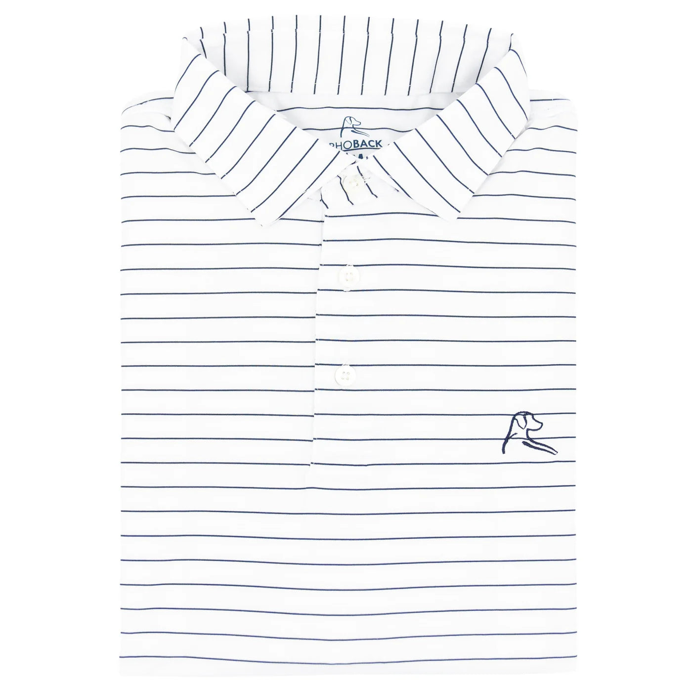 Rhoback Captain Stripe Performance Polo in White/Fleet Navy at Baseline Social