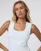 Vuori Halo Essential Scoop Tank in White at Baseline Social