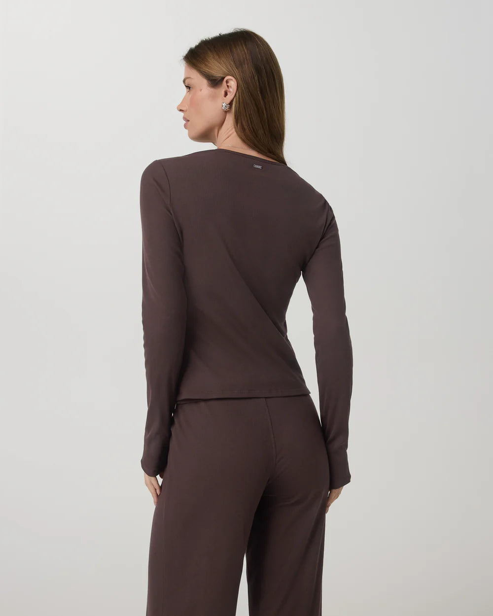 Vuori Pose Twin Cardigan in French Roast at Baseline Social