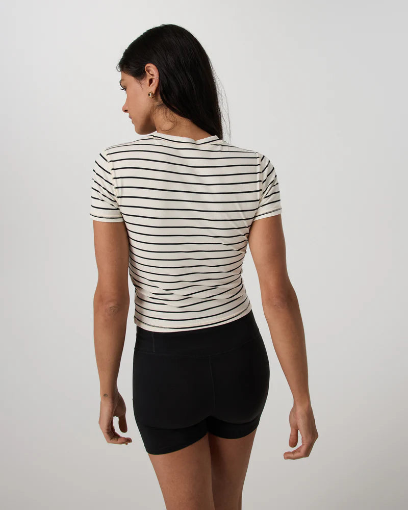Vuori Pose Fitted Tee in Ink Stripe at Baseline Social