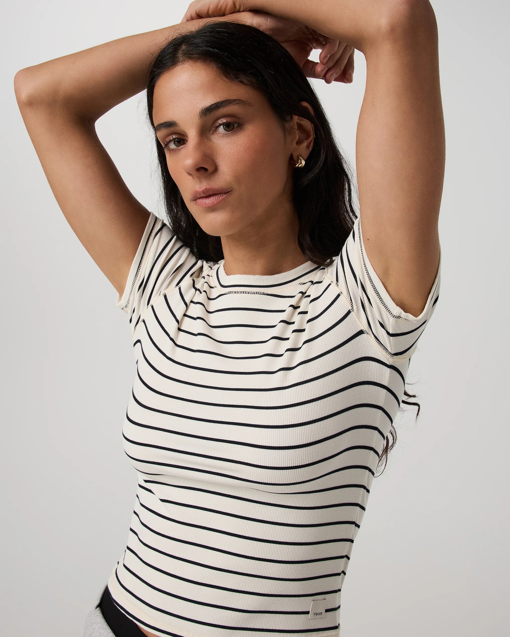 Vuori Pose Fitted Tee in Ink Stripe at Baseline Social