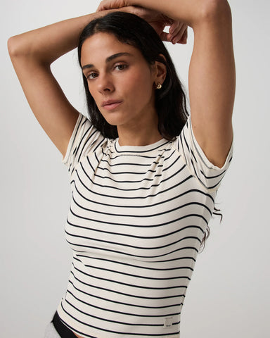 Vuori Pose Fitted Tee in Ink Stripe at Baseline Social