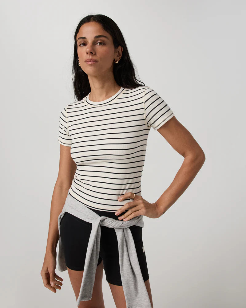 Vuori Pose Fitted Tee in Ink Stripe at Baseline Social