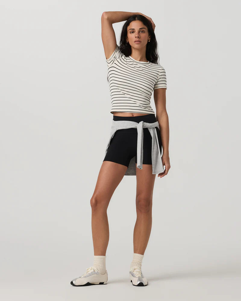 Vuori Pose Fitted Tee in Ink Stripe at Baseline Social