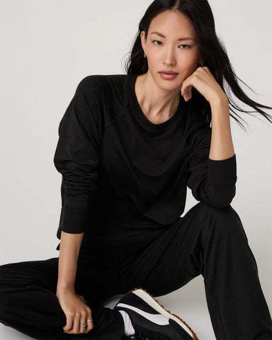 Vuori Long Sleeve Halo Crew in Black Heather at Baseline Social