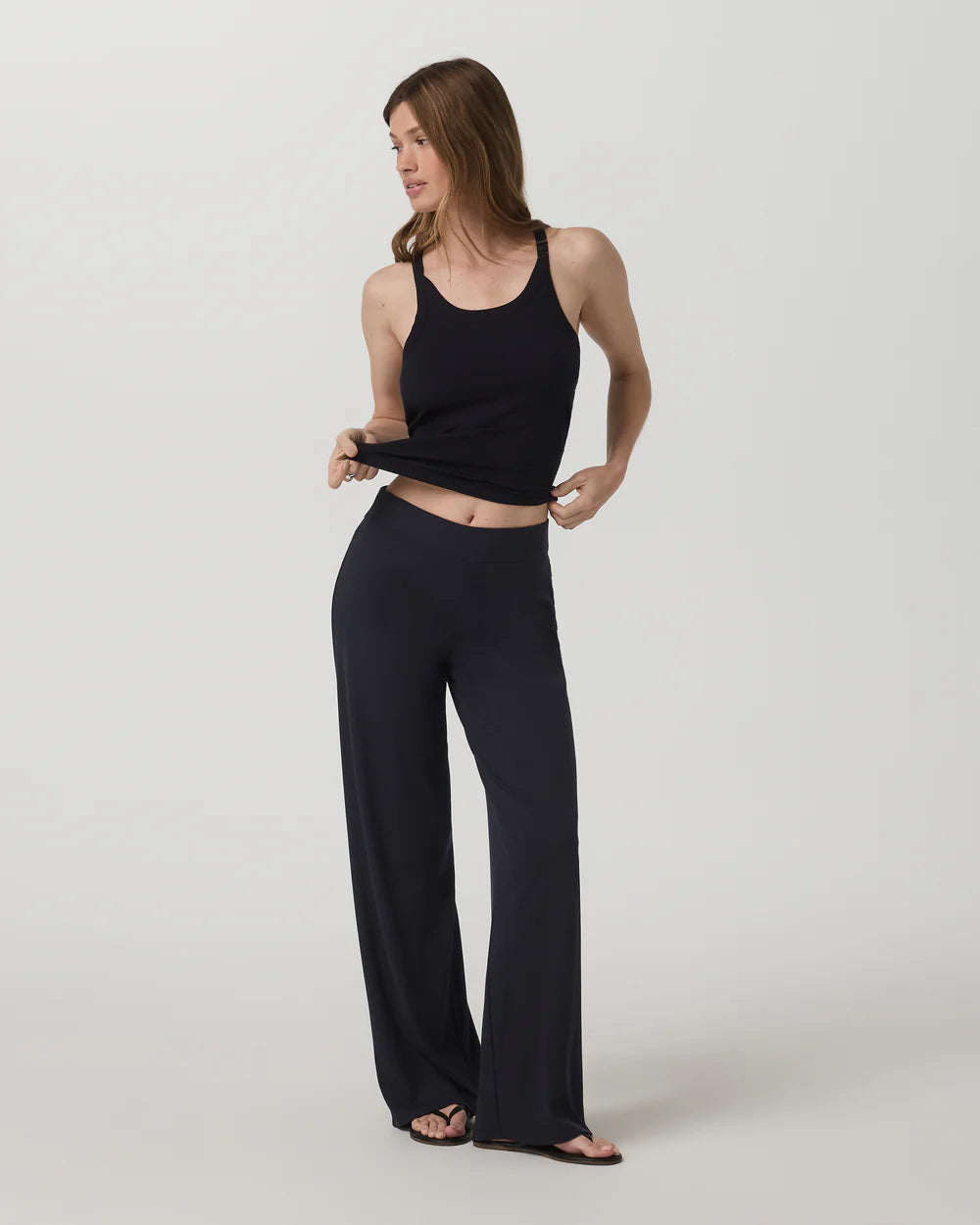 Vuori Pose Wideleg Pant in Black at Baseline Social