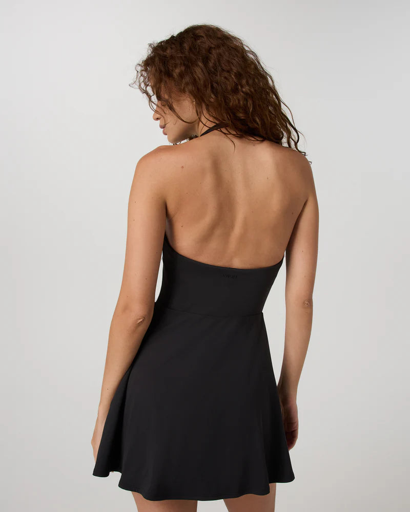Vuori Tiebreak Halter Dress in Black at Baseline Social