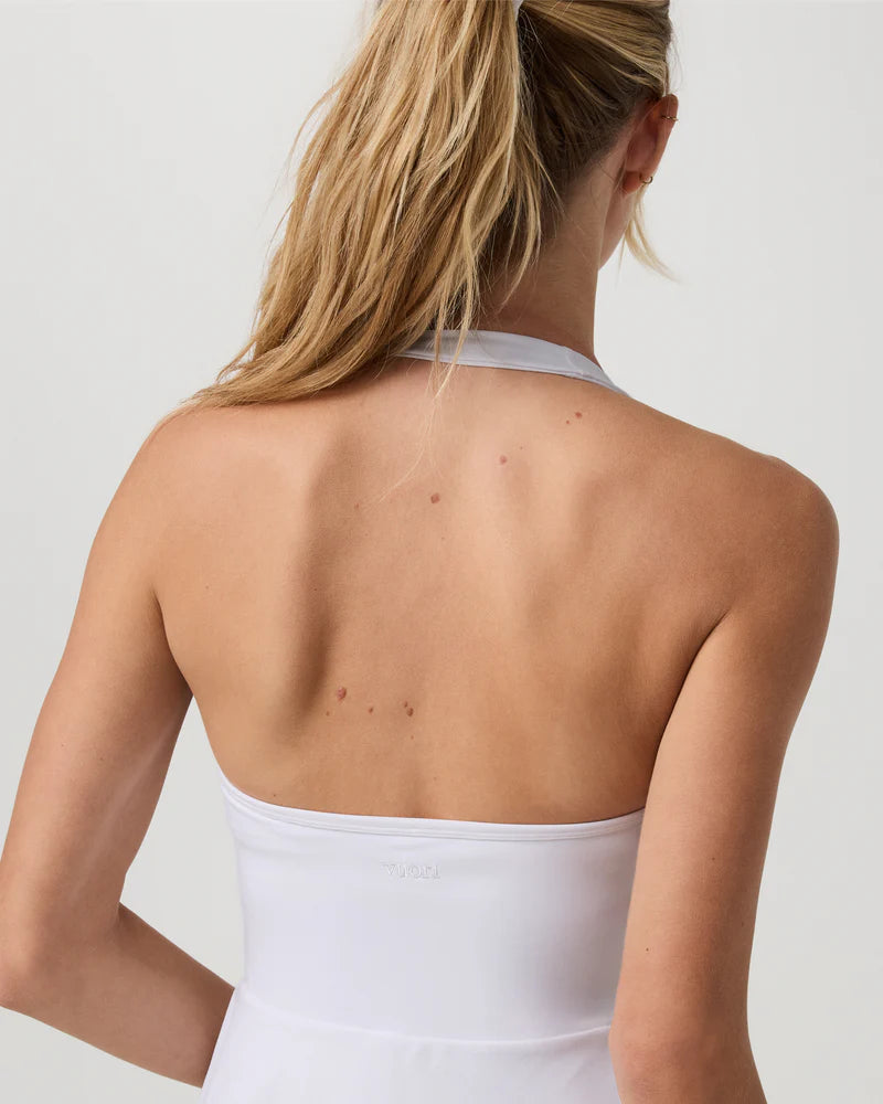 Vuori Tiebreak Halter Dress in White at Baseline Social