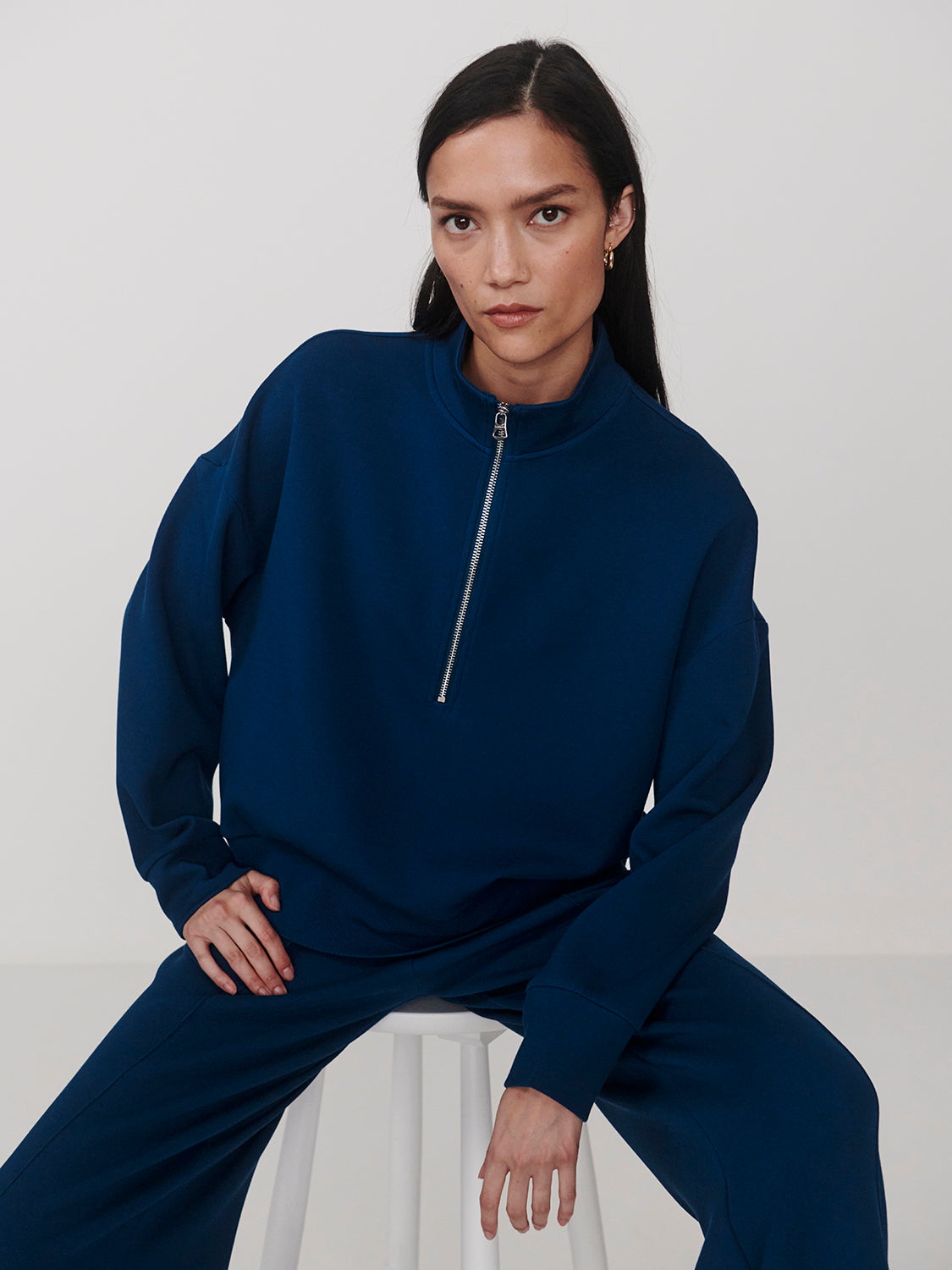 Varley Mavis Mock Neck Sweat in Sea Blue at Baseline Social