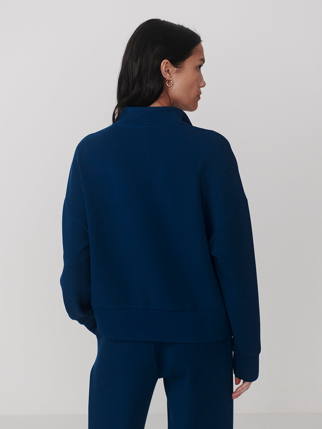 Varley Mavis Mock Neck Sweat in Sea Blue at Baseline Social