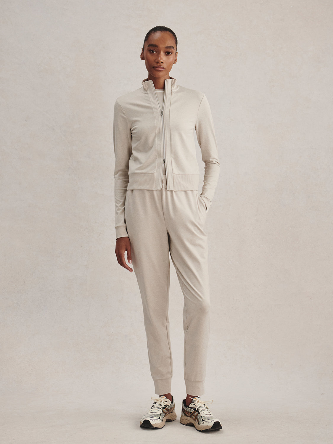 Varley Rufus Cropped Zip Through in Pebble Marl at Baseline Social