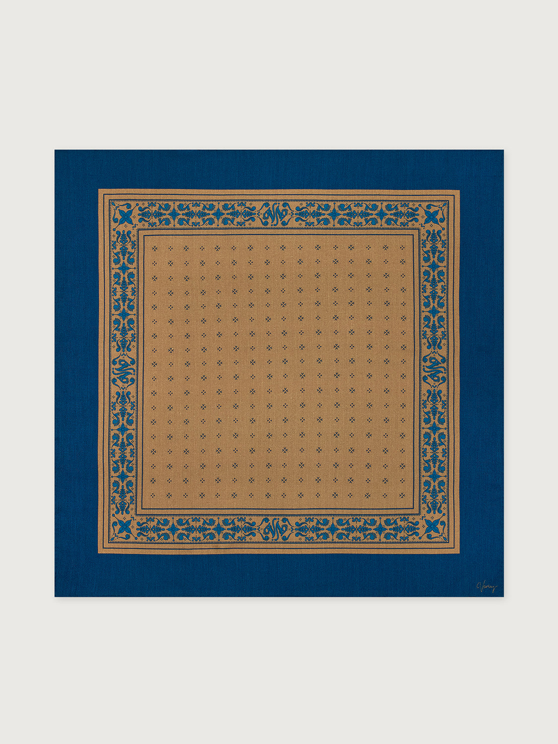 Wool Blend Border Scarf in Sea Blue