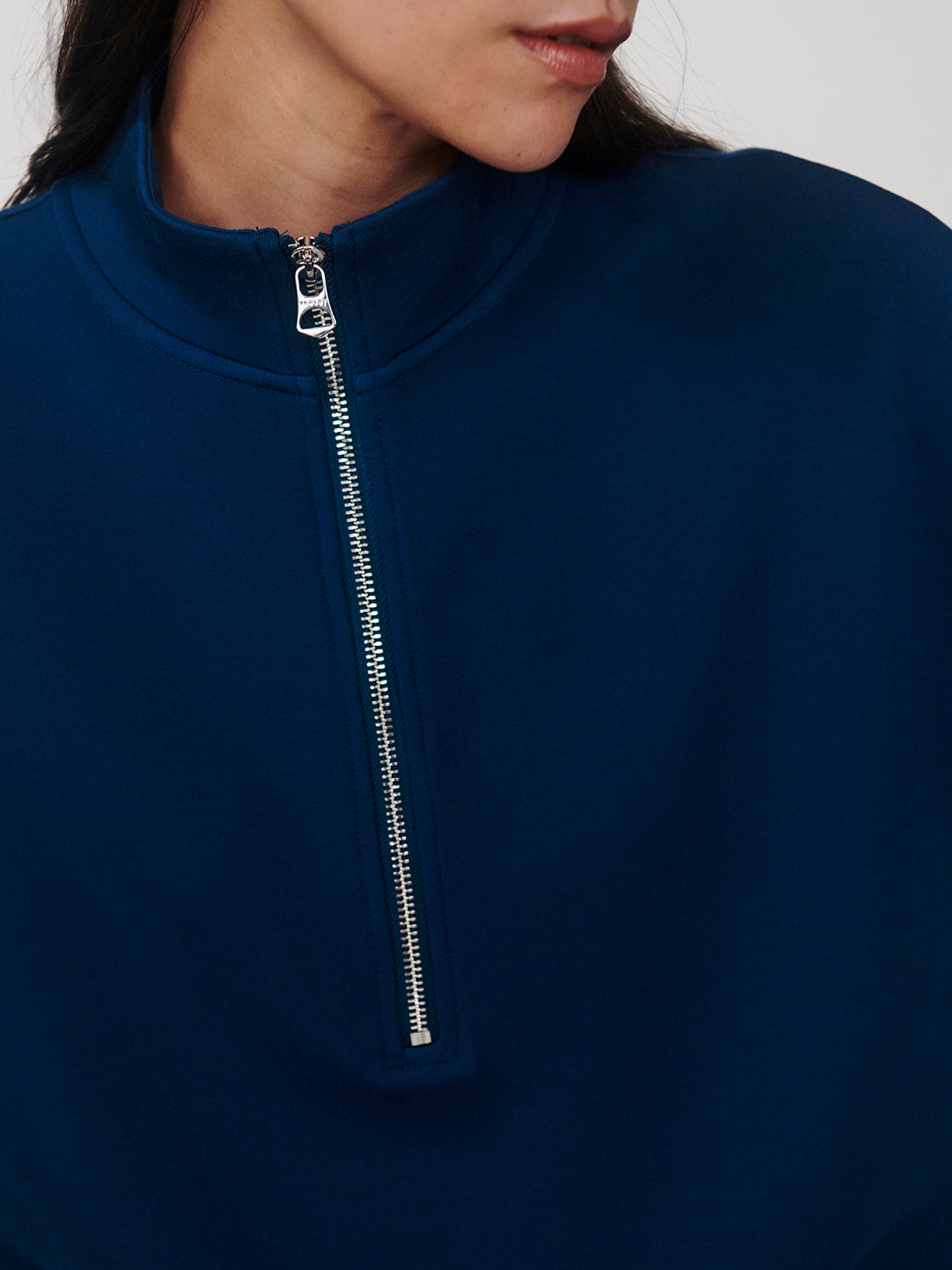 Varley Mavis Mock Neck Sweat in Sea Blue at Baseline Social