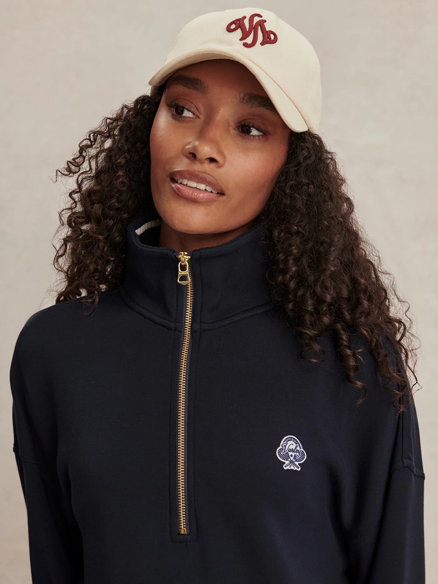 Varley Bertie Half-Zip Sweat in Navy at Baseline Social
