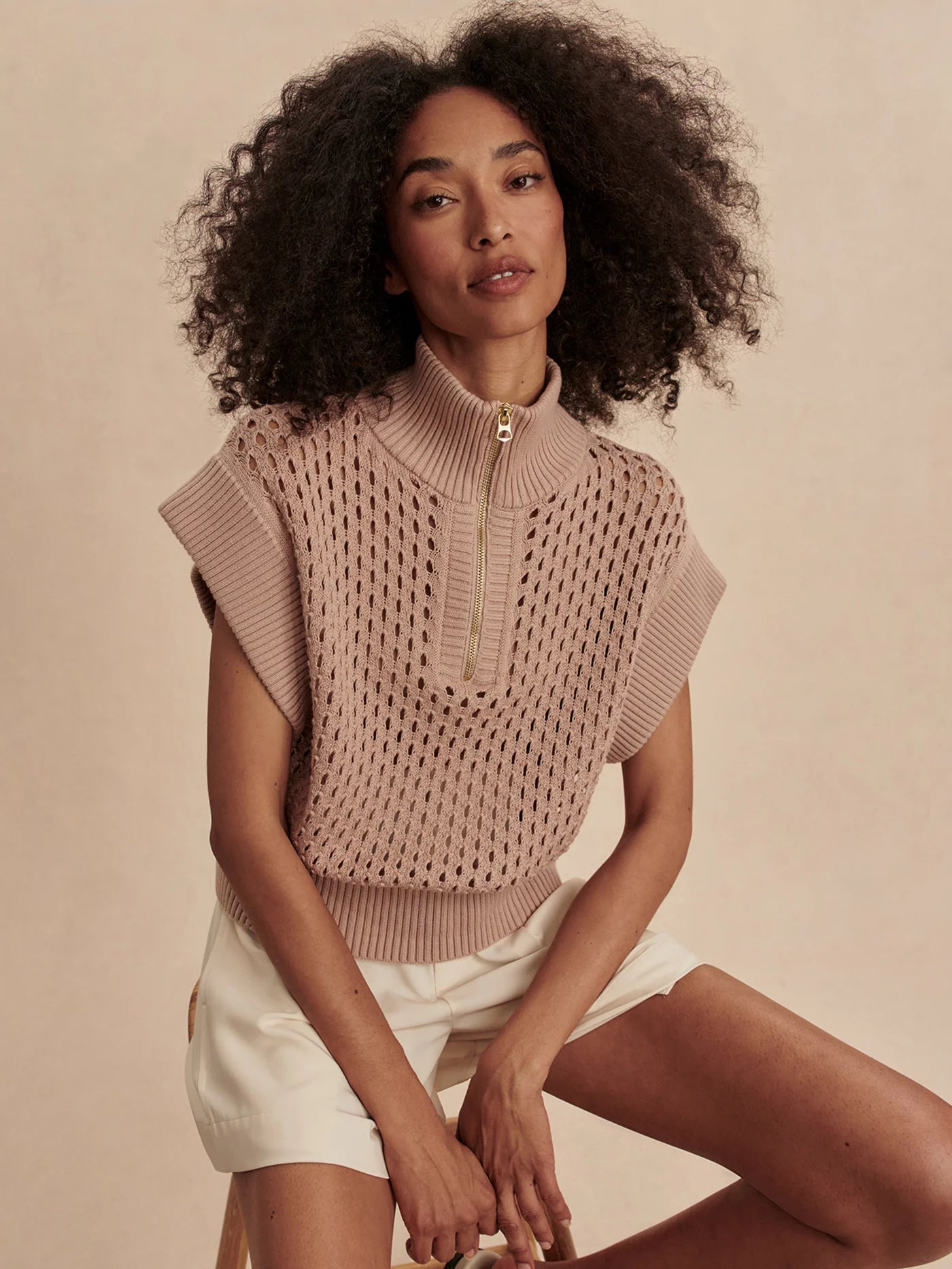 Varley Gaines Half-Zip Knit in Light Taupe at Baseline Social