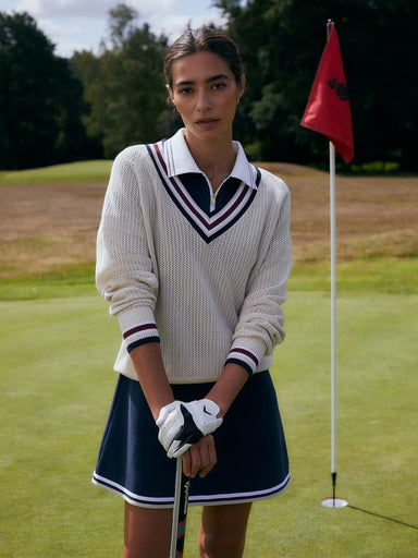 Varley Maurice V-Neck Sweater in Oat Milk at Baseline Social