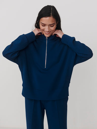 Varley Mavis Mock Neck Sweat in Sea Blue at Baseline Social