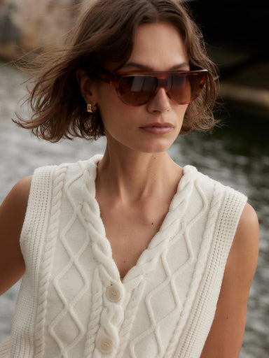 Varley Tatyana Cable Knit Vest in Egret at Baseline Social