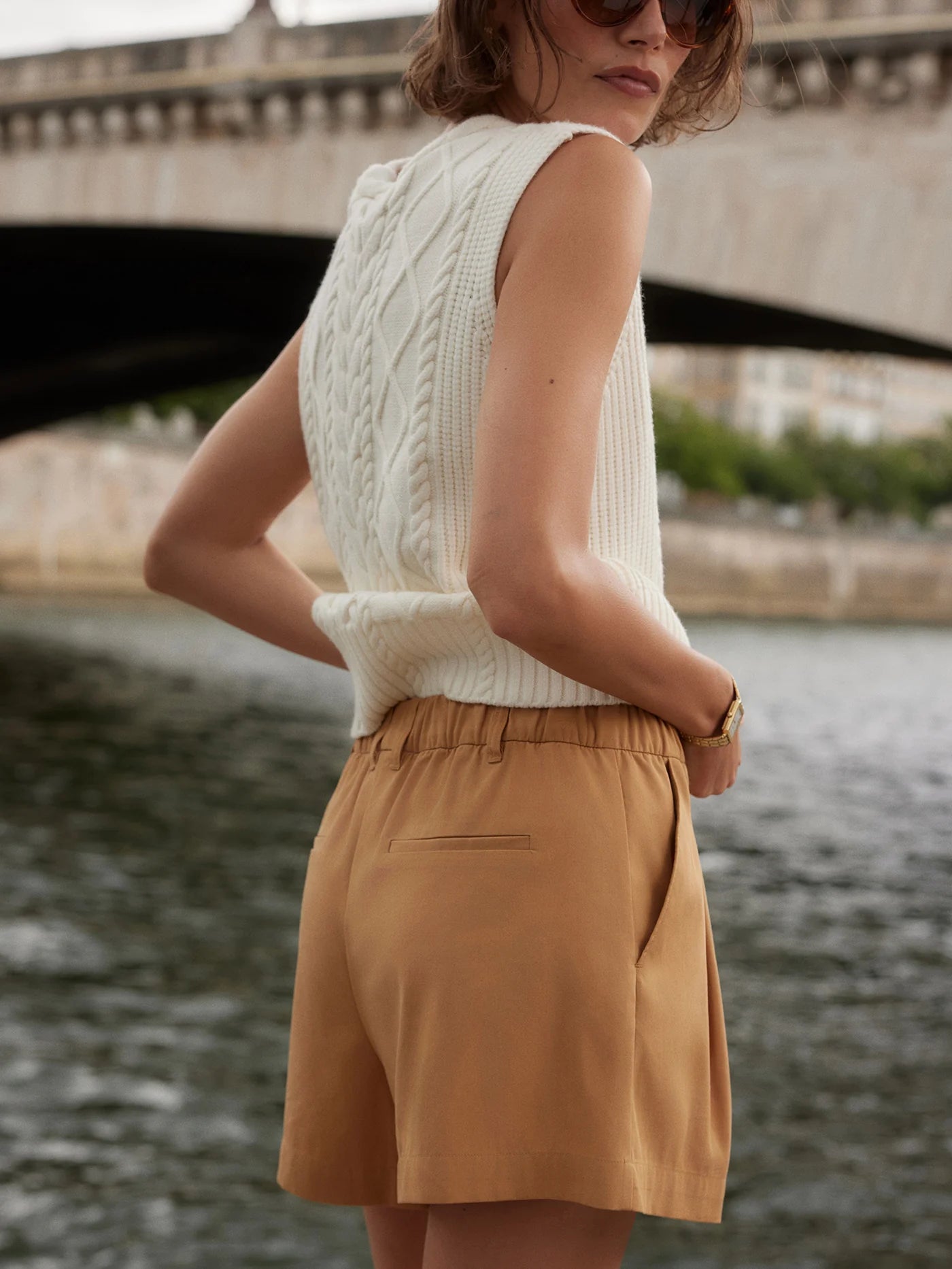 Varley Tatyana Cable Knit Vest in Egret at Baseline Social