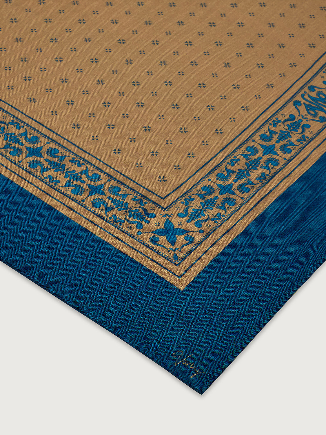 Wool Blend Border Scarf in Sea Blue